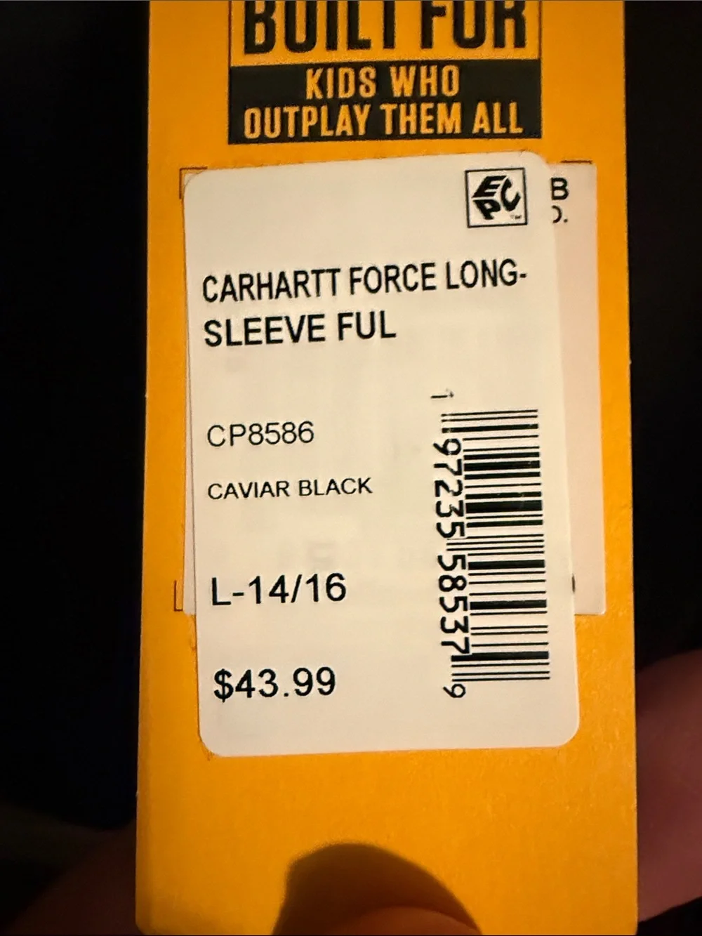 Carhartt Kids Black Full-Zip Hoodie with Chest Pocket size L 14/16